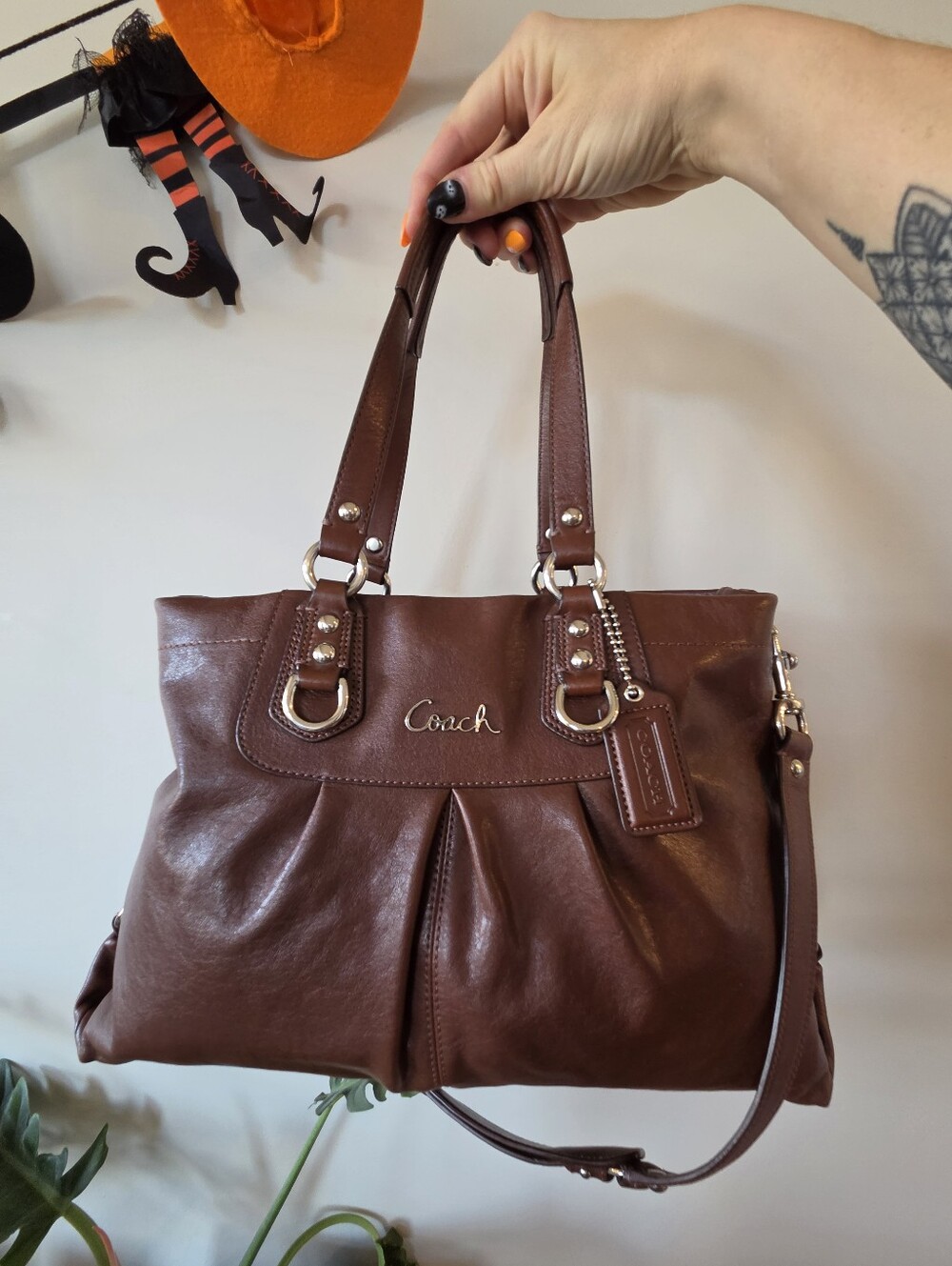 Coach F15513 Ashley Leather Carryall Brown Purse Crossbody Bag